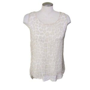 Elena Baldi Womens M Sleeveless Silk Top Round Neck Cream Double Layer Sequins